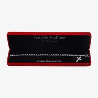 Sparkle Allure Womens Natural White Diamond Accent Pure Silver Over Bronze Cross 7.25 Inch Tennis Bracelet