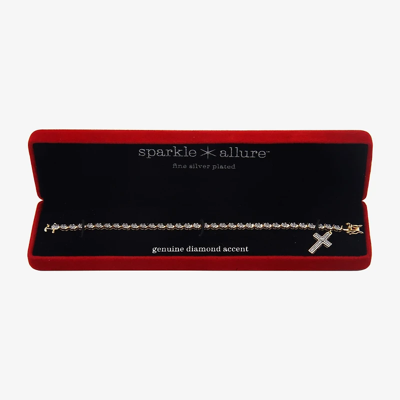 Sparkle Allure Womens Natural White Diamond Accent Cross 7.25 Inch Tennis Bracelet