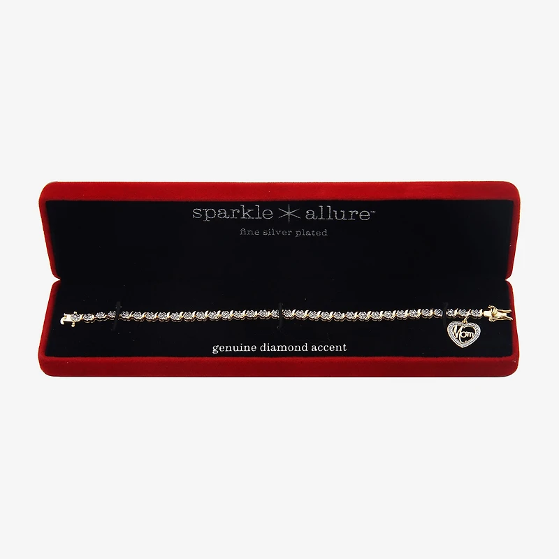 Sparkle Allure Mom Womens Natural White Diamond Accent Heart 7.25 Inch Tennis Bracelet