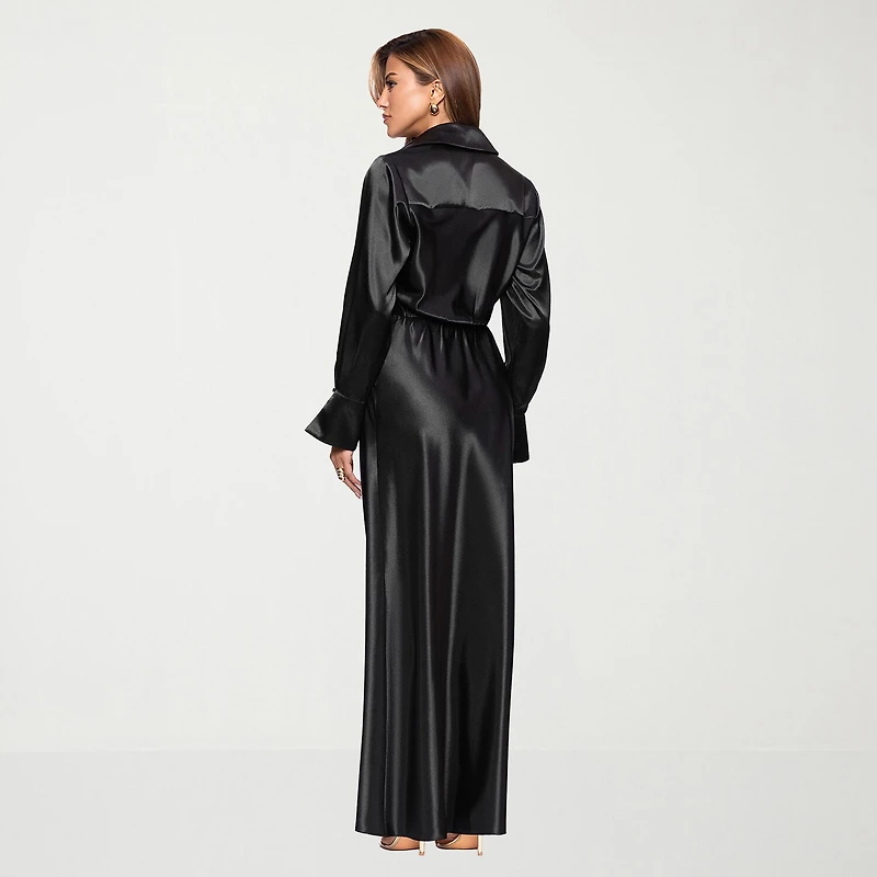 DJ Jaz Womens Long Sleeve Satin Evening Gown
