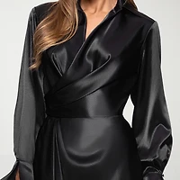 DJ Jaz Womens Long Sleeve Satin Evening Gown