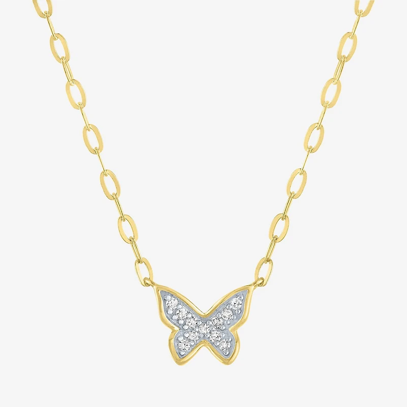 Butterfly (Gh / Si2 I1) Womens 1/10 CT. T.W. Lab Grown White Diamond 14K Gold Over Silver Butterfly 18 Inch Pendant Necklace
