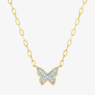 Butterfly (Gh / Si2 I1) Womens 1/10 CT. T.W. Lab Grown White Diamond 14K Gold Over Silver Butterfly 18 Inch Pendant Necklace