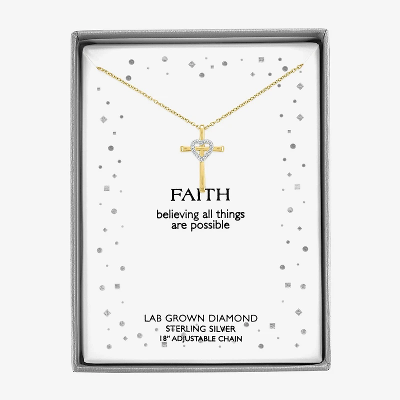 (G-H / Si2-I1) Womens Lab Grown White Diamond Accent Sterling Silver Cross Heart 16 Inch Pendant Necklace