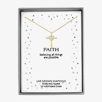 (G-H / Si2-I1) Womens Lab Grown White Diamond Accent Sterling Silver Cross Heart 16 Inch Pendant Necklace