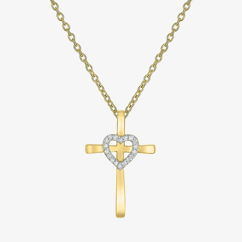 (G-H / Si2-I1) Womens Lab Grown White Diamond Accent Sterling Silver Cross Heart 16 Inch Pendant Necklace