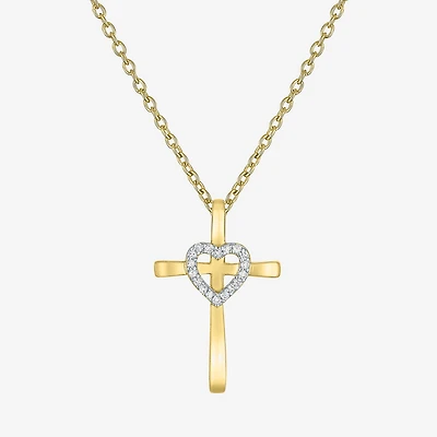 (G-H / Si2-I1) Womens Lab Grown White Diamond Accent Sterling Silver Cross Heart 16 Inch Pendant Necklace