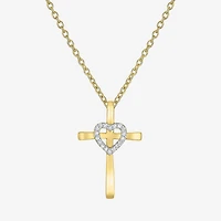 (G-H / Si2-I1) Womens Lab Grown White Diamond Accent Sterling Silver Cross Heart 16 Inch Pendant Necklace