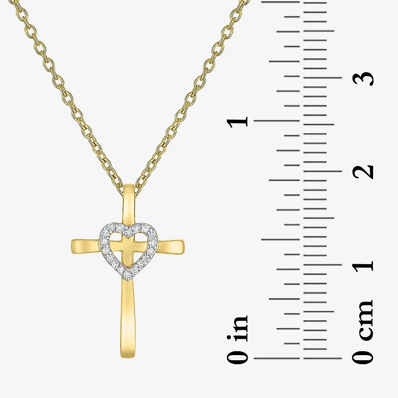 (G-H / Si2-I1) Womens Lab Grown White Diamond Accent Sterling Silver Cross Heart 16 Inch Pendant Necklace