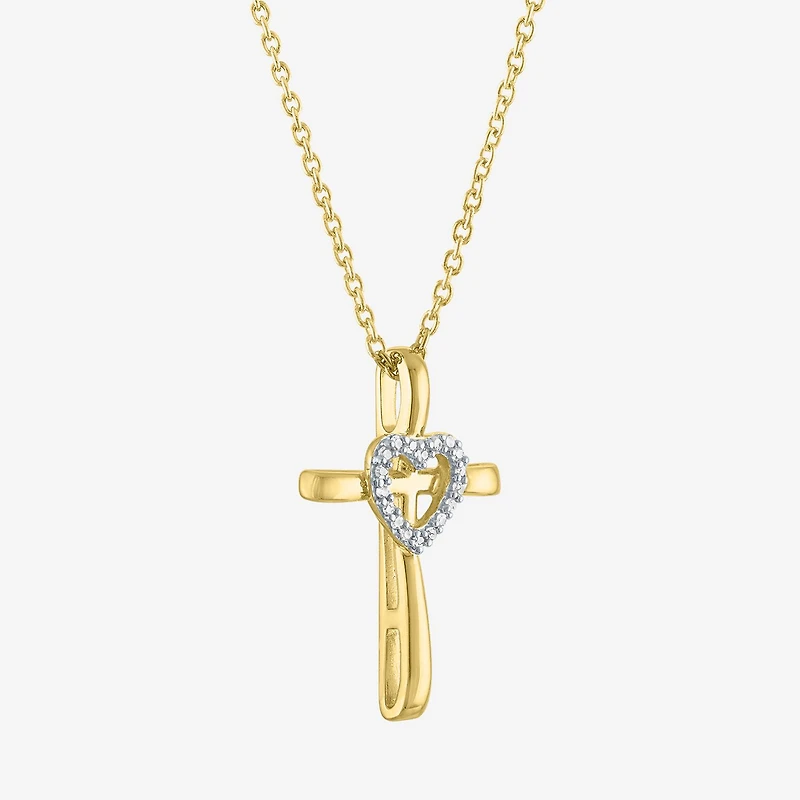 (G-H / Si2-I1) Womens Lab Grown White Diamond Accent Sterling Silver Cross Heart 16 Inch Pendant Necklace