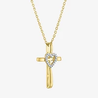 (G-H / Si2-I1) Womens Lab Grown White Diamond Accent Sterling Silver Cross Heart 16 Inch Pendant Necklace