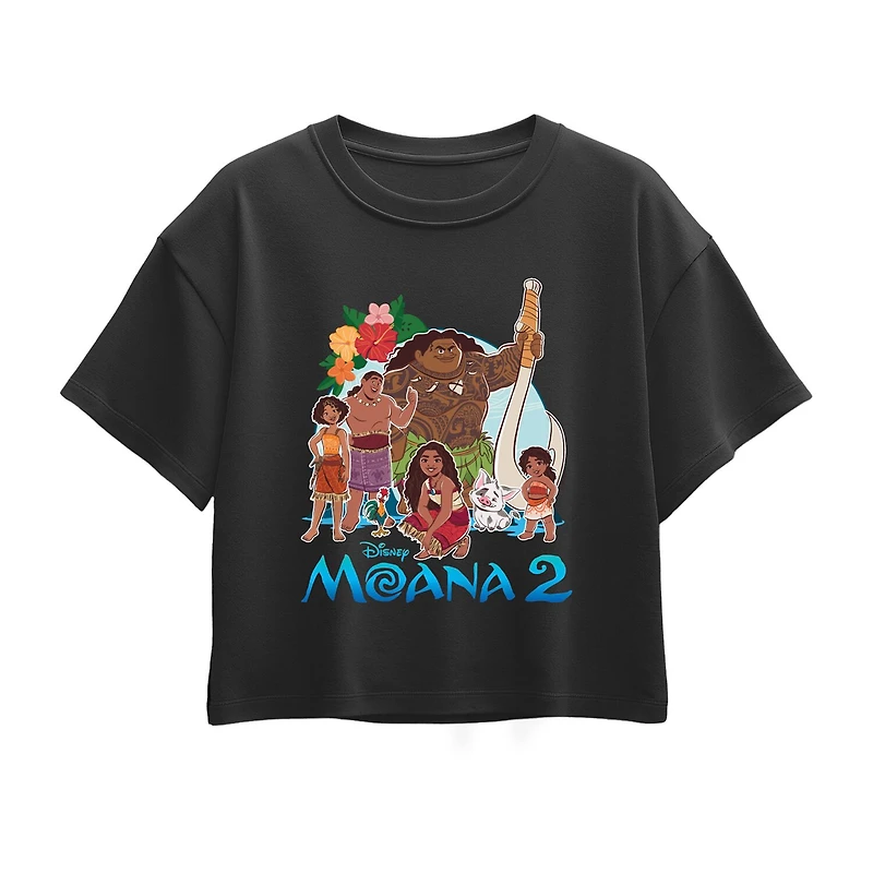 Disney Collection Little & Big Kid Girls Round Neck Short Sleeve Regular Fit Princess Moana Graphic T-Shirt