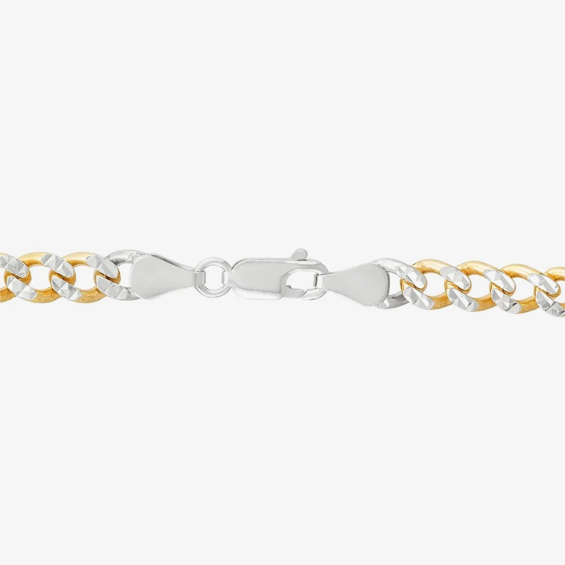 Made in Italy Mens 24K Gold Over Silver 7.5 Inch Solid Curb Chain Bracelet