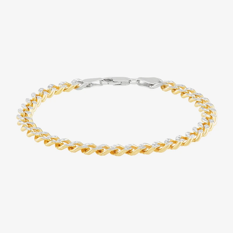 Made in Italy Mens 24K Gold Over Silver 7.5 Inch Solid Curb Chain Bracelet