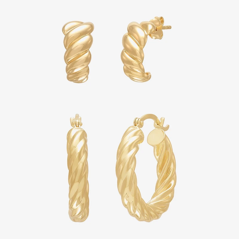 Silver Addiction Womens 14K Gold Over Silver 2 Pair Earring Set