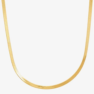 Made in Italy Womens 24K Gold Over Silver 20 Inch Herringbone Chain Necklace