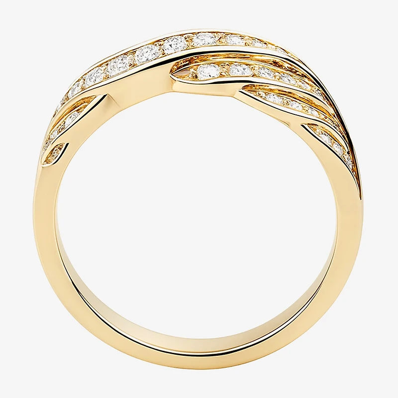 (G-H / Vs2-Si1) Womens 2MM 1 CT. T.W. Lab Grown White Diamond 14K Gold Over Silver Crossover Band