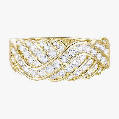 (G-H / Vs2-Si1) Womens 2MM 1 CT. T.W. Lab Grown White Diamond 14K Gold Over Silver Crossover Band
