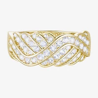 (G-H / Vs2-Si1) Womens 2MM 1 CT. T.W. Lab Grown White Diamond 14K Gold Over Silver Crossover Band
