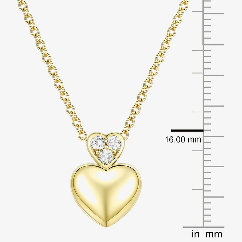 (G-H / Vs2-Si1) Womens 1/10 CT. T.W. Lab Grown White Diamond 14K Gold Over Silver Heart 18 Inch Pendant Necklace