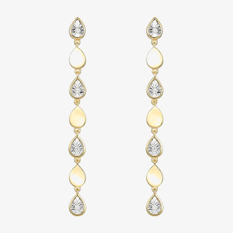 (J-K / I3) Womens Diamond Accent Genuine White Diamond Accent 14K Gold Over Silver Drop Earrings