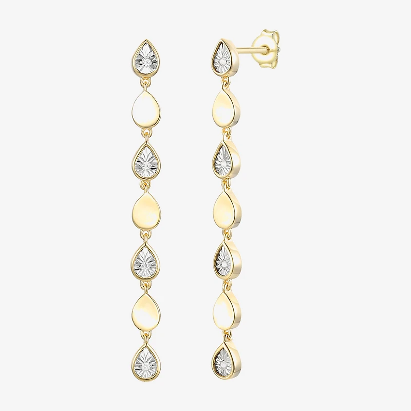 (J-K / I3) Womens Diamond Accent Genuine White Diamond Accent 14K Gold Over Silver Drop Earrings