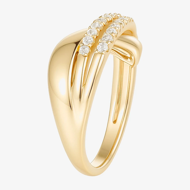 (G-H / Vs2-Si1) Womens 2MM 1/3 CT. T.W. Lab Grown White Diamond 14K Gold Over Silver Crossover Band