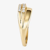 (G-H / Vs2-Si1) Womens 2MM 1/3 CT. T.W. Lab Grown White Diamond 14K Gold Over Silver Crossover Band