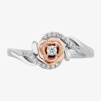 Belle (I,I2) Womens 1/8 CT. T.W. Lab Grown White Diamond 14K Rose Gold Over Silver Beauty and the Beast Cocktail Ring