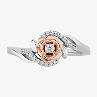 Belle (I,I2) Womens 1/8 CT. T.W. Lab Grown White Diamond 14K Rose Gold Over Silver Beauty and the Beast Cocktail Ring