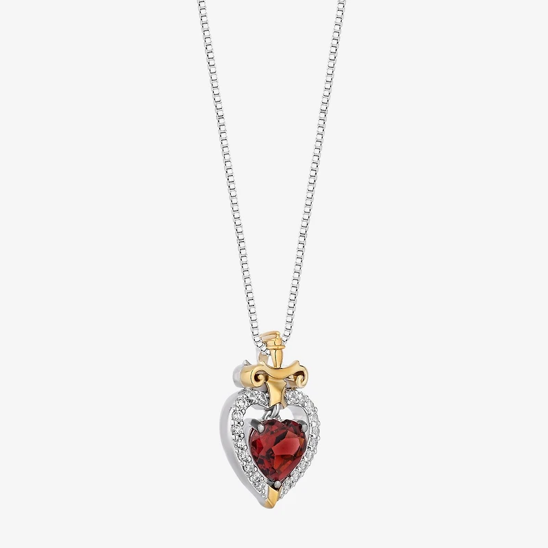 Enchanted Disney Fine Jewelry Evil Queen (I, I2) Womens Genuine Red Garnet 14K Gold Over Silver Sterling Silver Heart 18 Inch Pendant Necklace