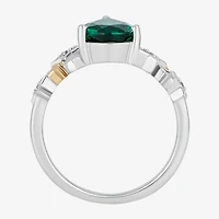 Enchanted Disney Fine Jewelry Tinker Bell(I,I2) Womens Diamond Accent Lab Created Green Emerald 14K Gold Over Silver Sterling Silver Tinker Bell Cocktail Ring