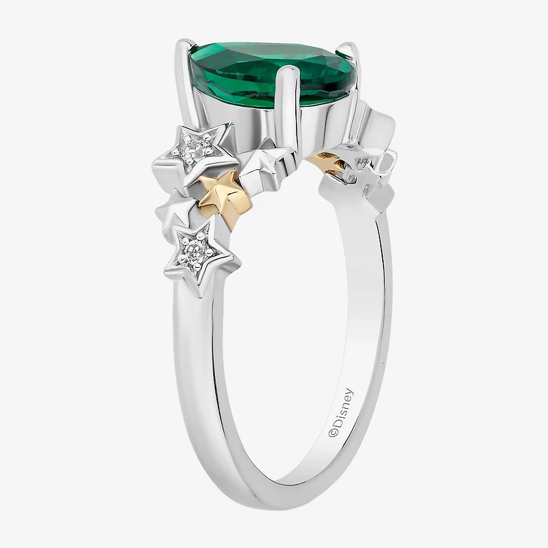 Enchanted Disney Fine Jewelry Tinker Bell(I,I2) Womens Diamond Accent Lab Created Green Emerald 14K Gold Over Silver Sterling Silver Tinker Bell Cocktail Ring