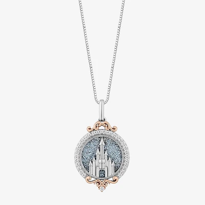 Enchanted Disney Fine Jewelry Disney Princess(I, I2) Womens 1/6 CT. T.W. Genuine Blue Drusy 14K Rose Gold Over Silver Sterling Silver Round 18 Inch Pendant Necklace