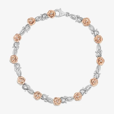 Enchanted Disney Fine Jewelry Belle (I,I2) Womens 14K Rose Gold Over Silver Sterling Silver Solid Beauty and the Beast Belle Link Bracelet