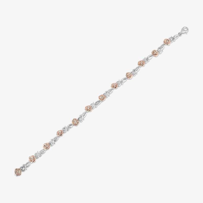Enchanted Disney Fine Jewelry Belle (I,I2) Womens 14K Rose Gold Over Silver Sterling Silver Solid Beauty and the Beast Belle Link Bracelet