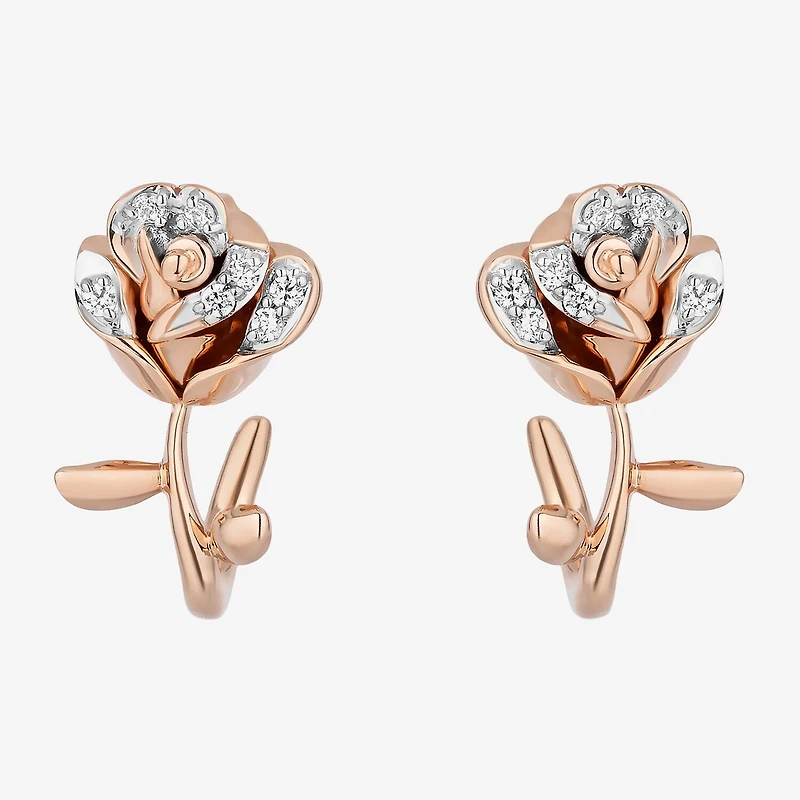 Enchanted Disney Fine Jewelry Belle (I,I2) 1/8 CT. T.W. Lab Grown White Diamond 14K Rose Gold Over Silver 12.8mm Flower Beauty and the Beast Belle Stud Earrings