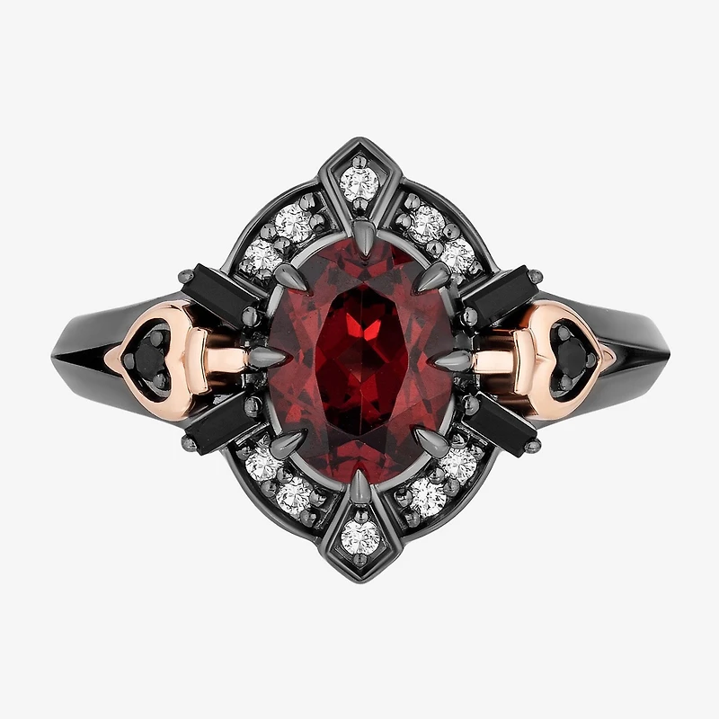 Enchanted Disney Fine Jewelry Evil Queen (I, I2) Womens 1/10 CT. T.W. Genuine Red Garnet 14K Rose Gold Over Silver Sterling Oval Snow White Cocktail Ring