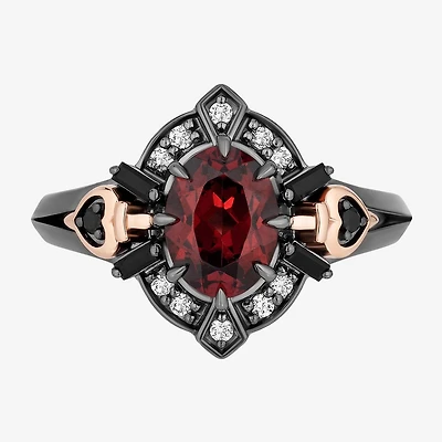 Enchanted Disney Fine Jewelry Evil Queen (I, I2) Womens 1/10 CT. T.W. Genuine Red Garnet 14K Rose Gold Over Silver Sterling Oval Snow White Cocktail Ring