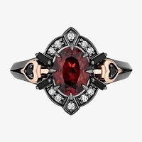 Enchanted Disney Fine Jewelry Evil Queen (I, I2) Womens 1/10 CT. T.W. Genuine Red Garnet 14K Rose Gold Over Silver Sterling Oval Snow White Cocktail Ring