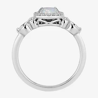 Enchanted Disney Fine Jewelry Cinderella (I, I2) Womens 1/8 CT. T.W. Lab Created White Opal Sterling Silver Oval Princess Cocktail Ring