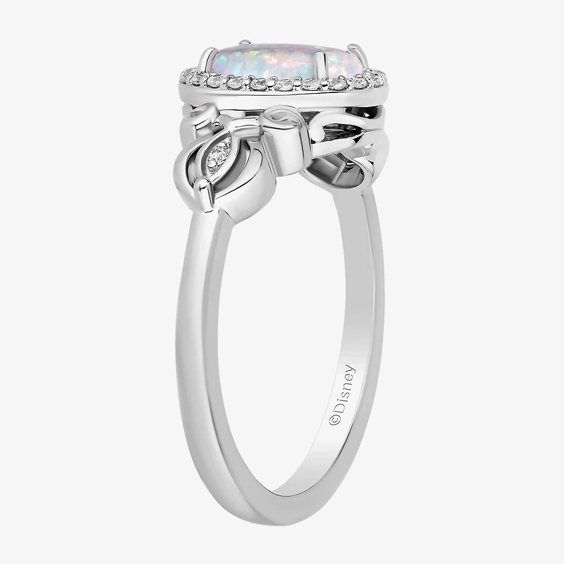 Enchanted Disney Fine Jewelry Cinderella (I, I2) Womens 1/8 CT. T.W. Lab Created White Opal Sterling Silver Oval Princess Cocktail Ring