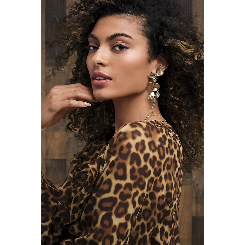 JS Jessica Simpson Gold Tone Womens Crystal Butterfly Drop Earrings
