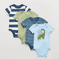 Okie Dokie Baby Boys Round Neck Short Sleeve Rib 4-pc. Bodysuit