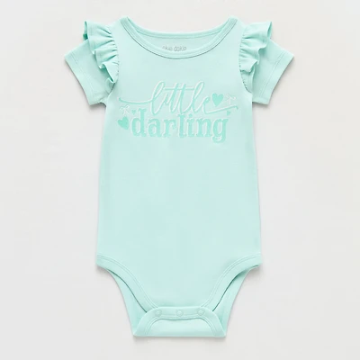 Okie Dokie Baby Girls Round Neck Short Sleeve Rib Bodysuit