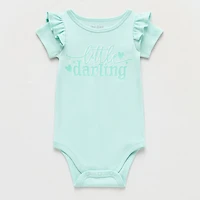 Okie Dokie Baby Girls Round Neck Short Sleeve Rib Bodysuit