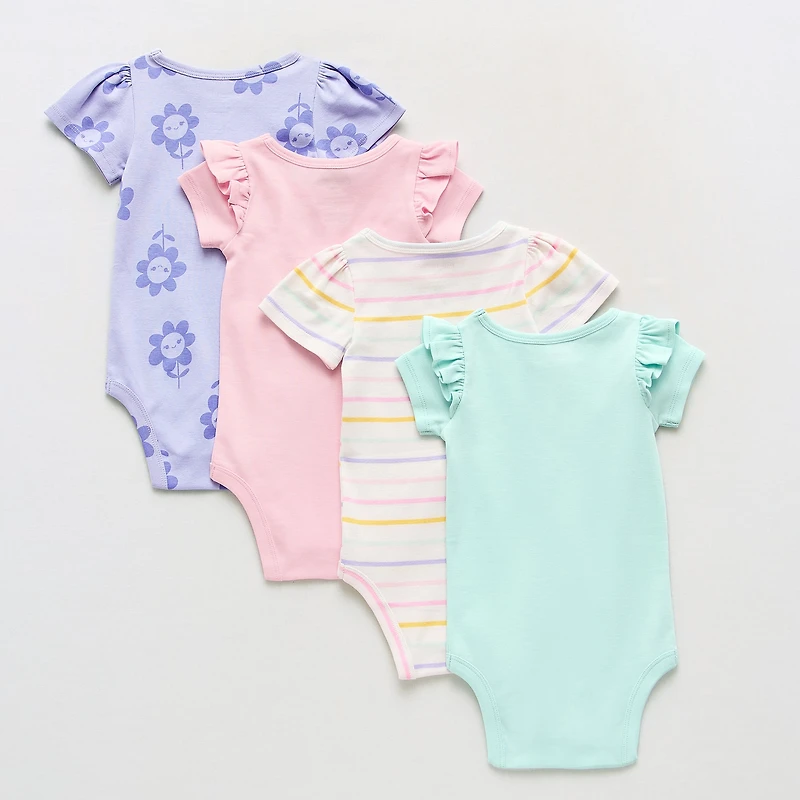 Okie Dokie Baby Girls Round Neck Short Sleeve 4-pc. Bodysuit