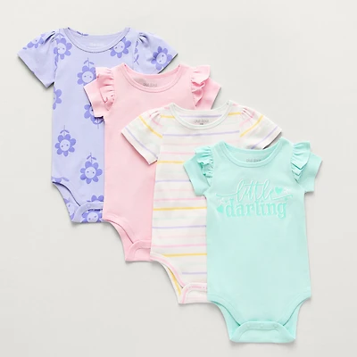 Okie Dokie Baby Girls Round Neck Short Sleeve 4-pc. Bodysuit