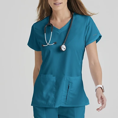 Grey's Anatomy™ by Barco Classic 41423 Cora 4-Pocket Womens V Neck Short Sleeve Tag Free Scrub Top