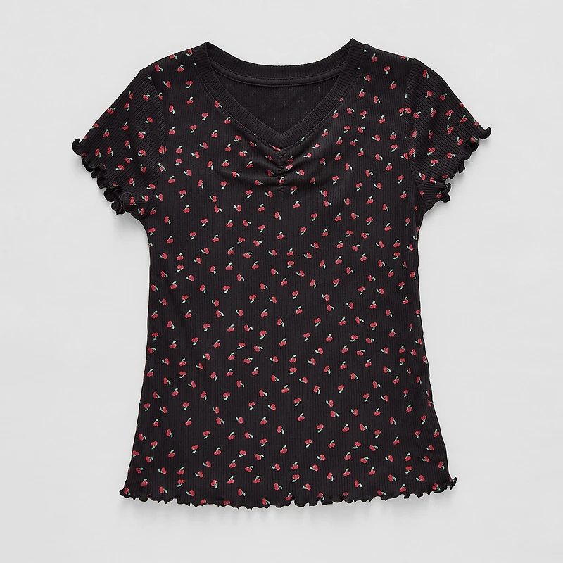 Thereabouts Rib Little & Big Kid Girls V Neck Short Sleeve T-Shirt
